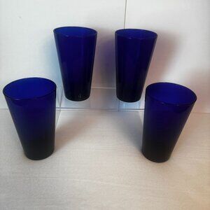 MCM Vtg Libbey Deep Cobalt Blue 6" Tumblers 16 oz Drinking Glasses Set 4